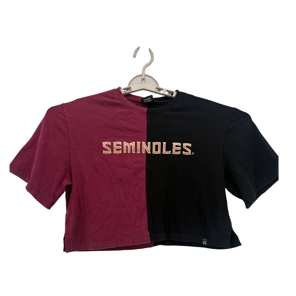 Hype and Vice T-Shirt Womens S Black Garnet Seminoles‎ Split Crop Top